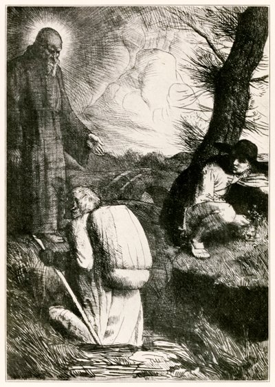 "Christian ist beunruhigt" Frontispiz aus "Die Pilgerreise von dieser Welt zu der zukünftigen" von John Bunyan von William Strang